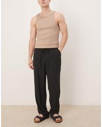 ASOS - Pantalones Negros Holgados Sin Cierres De Tejido Rico En Lino De - Lyst