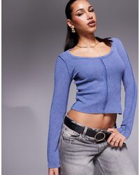 ASOS - Scoop Neck Waffle Long Sleeve Top With Seam Detail - Lyst