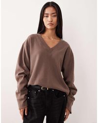 ASOS - Supersoft Ruched Sleeve V Neck Jumper - Lyst