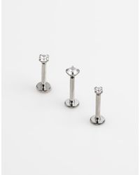 Lovisa - Pack De Piercings Plateados Con Parte Trasera Plana Y Detalle De Circonita De Acero Quirúrgico De - Lyst