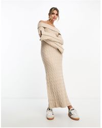 Miss Selfridge - Rib Chunky Foldover Bardot Knit Maxi Dress - Lyst