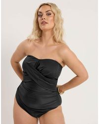 Yours Clothing - Bandeau Crossover Super Sculpt Swimsuit - Lyst