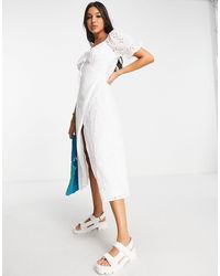 In The Style x Lorna Luxe volume sleeve shirt dress in white