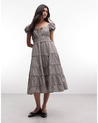 Daisy Street - Puff Sleeve Tiered Midaxi Dress With Tie Bust - Lyst