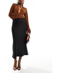 Vila - Satin Midi Skirt - Lyst