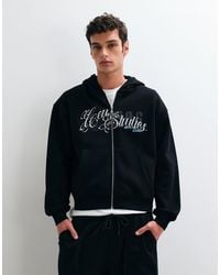 ASOS - Oversized Boxy Zip Through Hoodie With Print - Lyst
