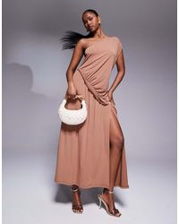 ASOS - One Shoulder With Ruching Detail And Side Split Maxi Dress - Lyst
