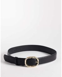 Vero Moda - Faux Leather Belt With Gold Hammered Metal Buckle - Lyst