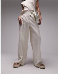 TOPSHOP - Cotton & Linen Wide Leg Trousers - Lyst