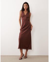 New Look - Polka Dot Satin Lace Midi Dress - Lyst