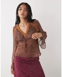 Reclaimed (vintage) - Long Sleeve Tea Top With Lace Trim - Lyst
