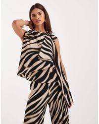 Mango - – glaciar – kurzärmlige chiffon-bluse mit schaldetail und zebramuster, kombiteil - Lyst