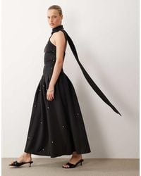 ASOS - Premium Pearl Embellished Maxi Dress With Scarf Detail - Lyst