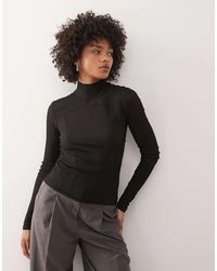 Weekday - Top De Manga Larga Con Cuello Alto Y Detalle De Costura Contorneada De Malla De - Lyst