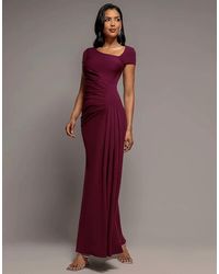 Goddiva - Cap Sleeve Pleated Asymmetric Maxi Dress - Lyst