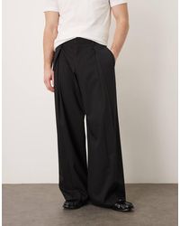 ASOS - Nette Broek Van Premium Wolmix Met Wijde Pijpen En Plooi Aan De Voorkant - Lyst