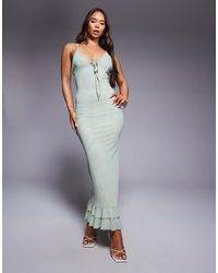 ASOS - Double Layer Mesh And Lace Print Cami Maxi Dress With Ruffle Hem - Lyst