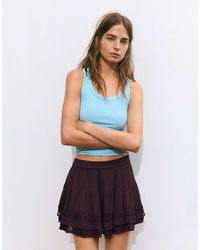 Pull&Bear - Mini-jupe volantée - bordeaux - Lyst