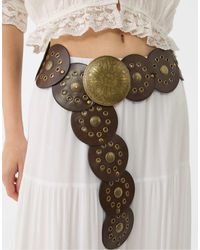 Stradivarius - Ceinture cloutée à plaque - marron - Lyst