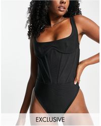 Public Desire Exclusive Bandage Corset Detail Swimsuit - Black