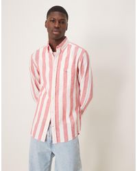 GANT - Chemise en lin et coton à rayures larges et écusson logo - brique - Lyst