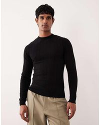 ASOS - Geribbeld Gebreid Muscle Fit T-Shirt Met Lange Mouwen - Lyst