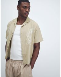 ASOS - Relaxed Revere Shirt With Linen With Placement Embroidery - Lyst
