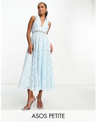 ASOS - Asos Design Petite Lace Collar Midi Dress With Open Back Detail - Lyst