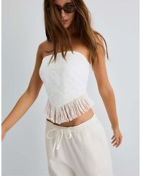 Stradivarius - Embroidered Fringe Bustier Top - Lyst