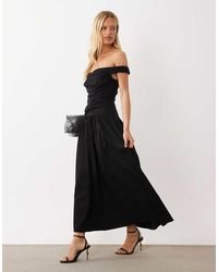 ASOS - Ruched Bodice Bardot Structured Maxi Dress With Full Hem - Lyst