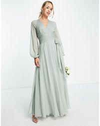 ASOS - Bridesmaid Long Sleeve Ruched Maxi Dress With Wrap Skirt - Lyst