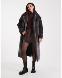 ASOS - Longline Cosy Borg Funnel Neck Coat - Lyst
