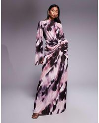 ASOS - Plisse Drape Long Sleeve Maxi Dress - Lyst