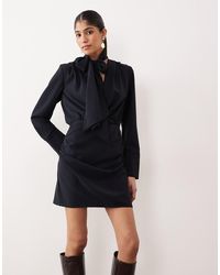 Mango - Tie Neck Long Sleeve Mini Dress - Lyst