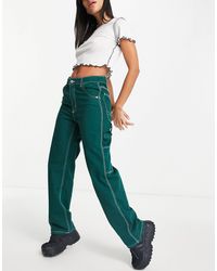 Bershka Cargo Trousers With Contrast Detail - Green