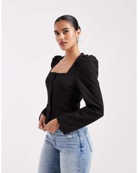 Miss Selfridge - Tailored Collarless Puff Sleeve Top - Lyst