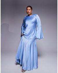 ASOS - Asos Design Curve Long Sleeve Satin Maxi Dress With Full Skirt And Godet - Lyst