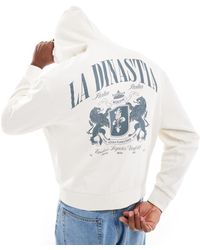 ASOS - Sudadera Color Piedra De Corte Cuadrado Extragrande Con Capucha Y Estampado En El Pecho Y La Espalda De -Gris - Lyst