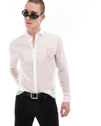 ASOS - Camisa blanca transparente con bordado floral - Lyst
