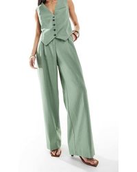 Vero Moda - Pantalones Verdes De Pernera Ancha Con Raya Diplomática Mix & Match De (Parte De Un Conjunto) - Lyst