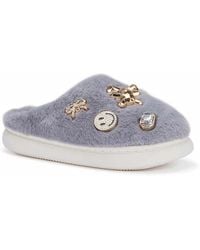SEQWL - Fluffy Mule Slippers Warm Slip Ons With Charm Details - Lyst