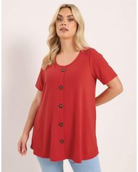Yours Clothing - Button Front Ribbed Swing Top - Lyst