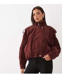Kaiia - Exclusive Faux Suede Funnel Neck Bubble Hem Bomber Jacket - Lyst
