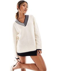 NA-KD - Oversized V-neck Contrast Sweater - Lyst