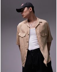 TOPMAN - Short Sleeve Relaxed Revere Double Pocket Striped Shirt - Lyst
