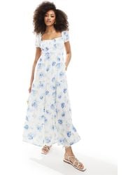 Hollister - Ruched Bust Floral Maxi Dress With Cut Out Back - Lyst