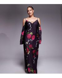 ASOS - Asos Design Curve Satin Long Sleeve Fallen Shoulder Cami Midi Dress - Lyst