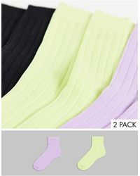 TOPSHOP Plain Nylon Rib Ankle 3 Pack Lime/lilac/black - Yellow