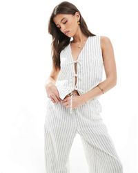 South Beach - Stripe Linen Blend Tie Front Waistcoat - Lyst