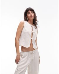 TOPSHOP - Tie Front Linen Mix Vest - Lyst